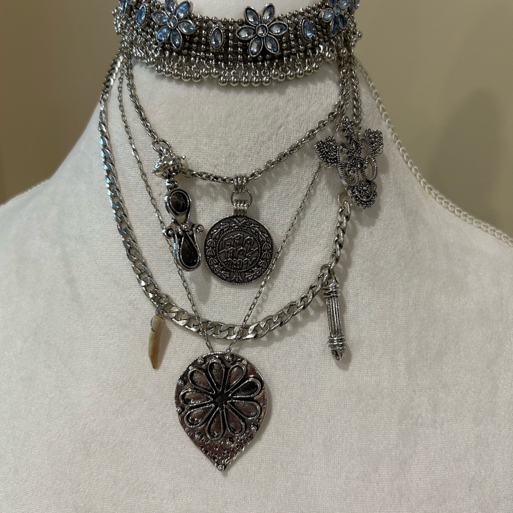 Free People Silver Multi-Layer Necklace